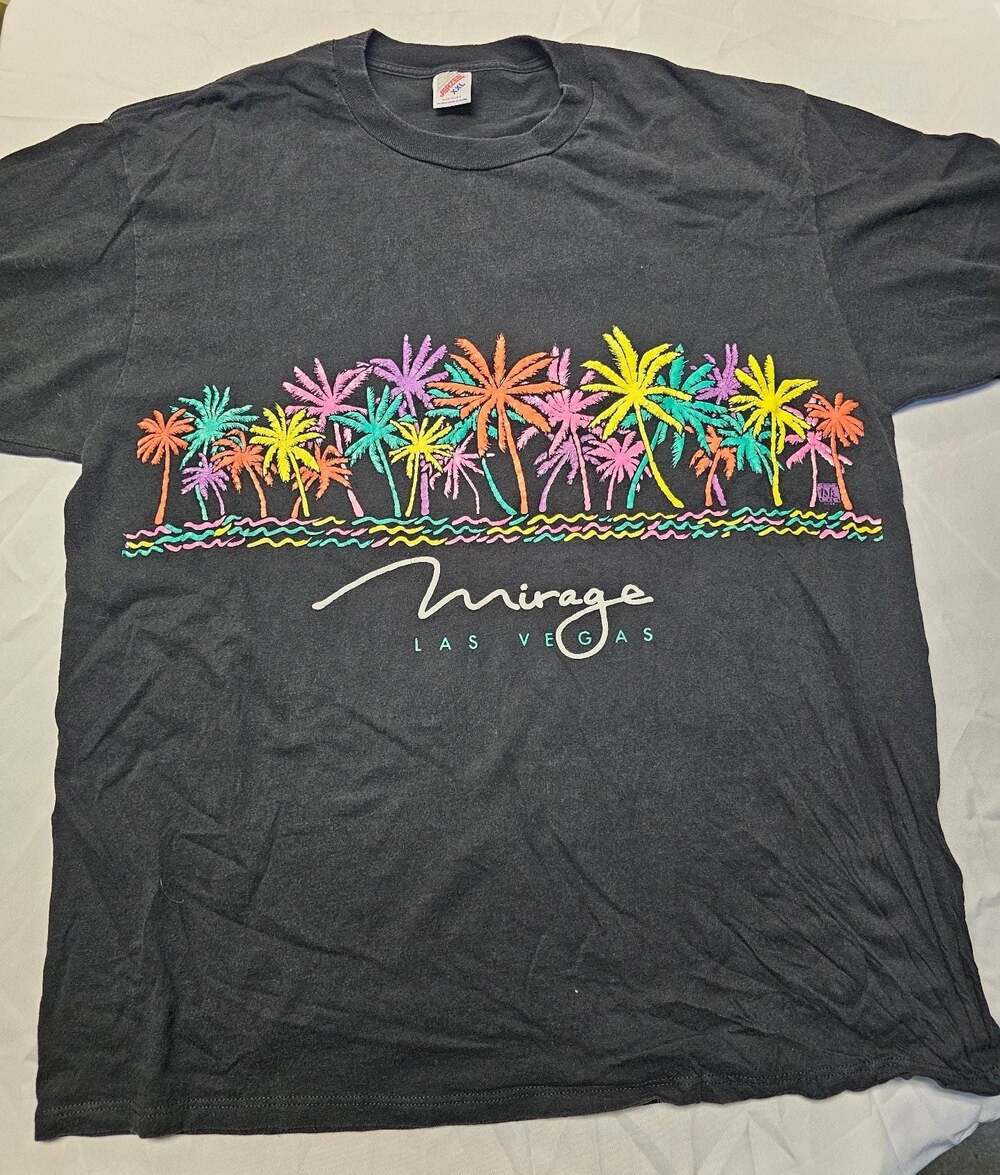 Vintage 90s Mirage Las Vegas Neon Palm Trees Graphic T-Shirt